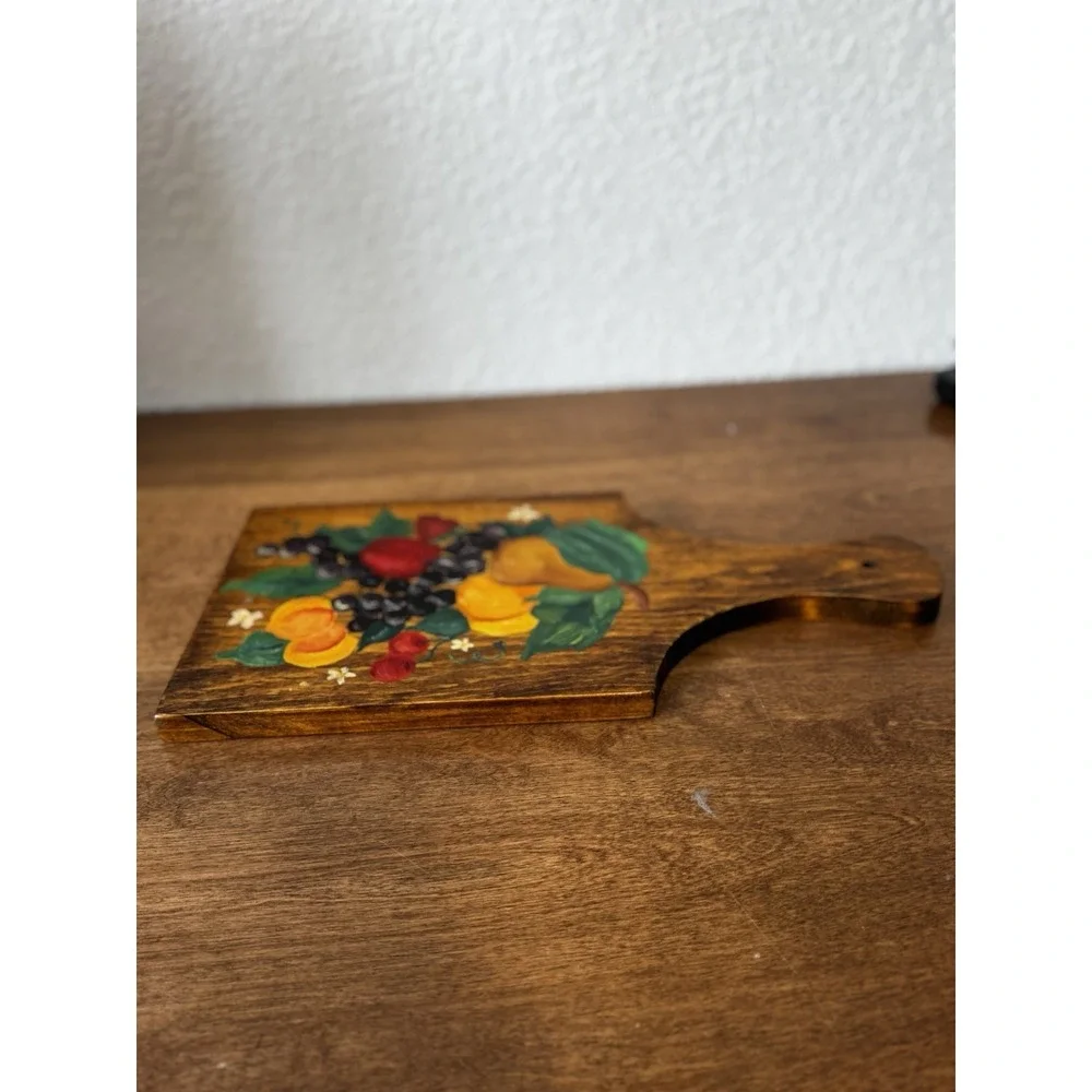 VTG Hand Painted Harvest Fruit Wall Hanging Wooden Cutting Board Cottage Core